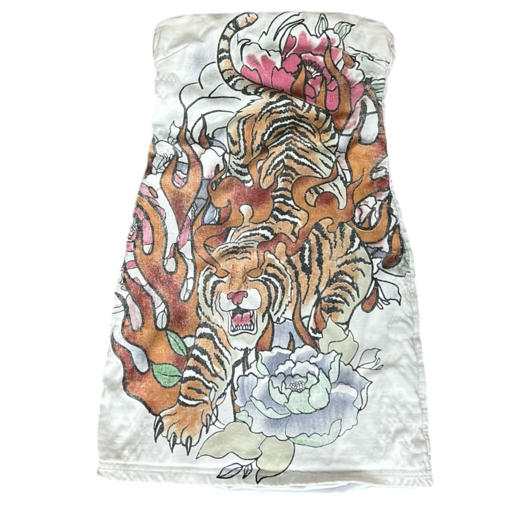 Princess Polly White Strapless Dress with Tiger & Floral Print